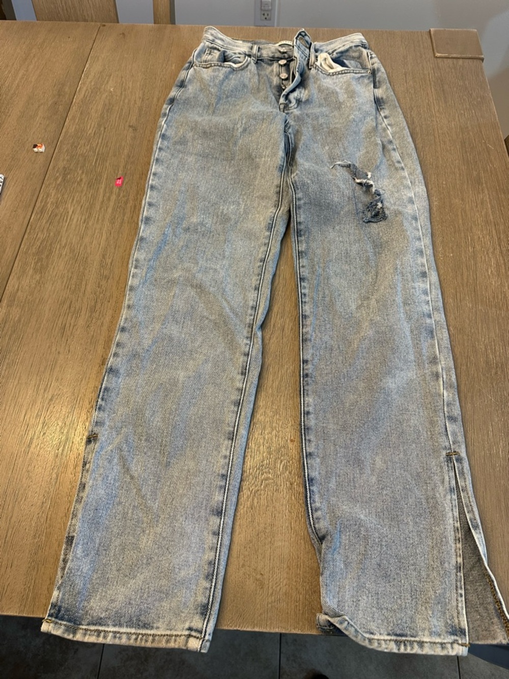 PacSun Light Blue Men's Straight-Leg Ripped Jeans